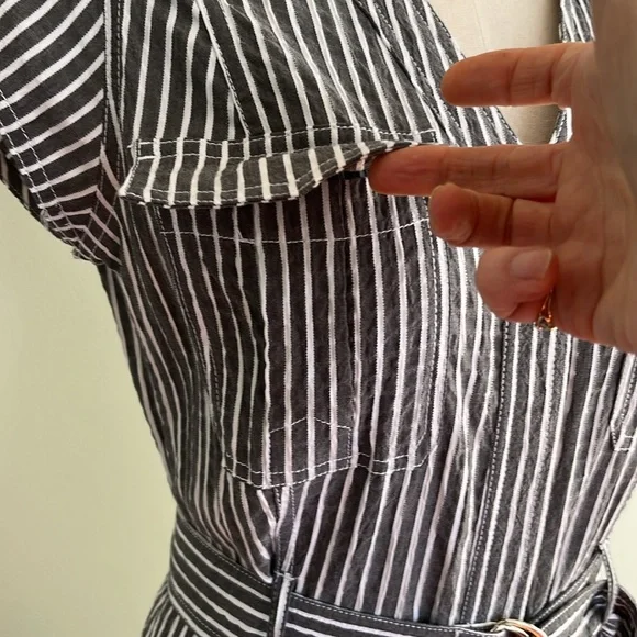 White House Black Market Gray and White Striped Utility Midi Dress - Picture 5 of 16